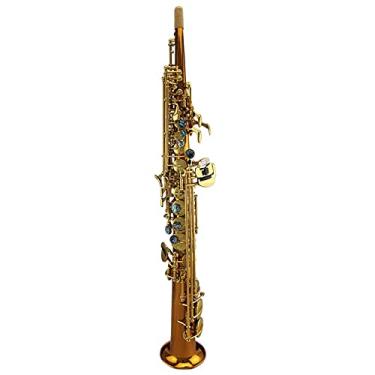 Imagem de Saxofone profissional de alta qualidade corpo de cobre fósforo reto ouro laca chaves saxofone soprano latão saxofone kit para iniciantes