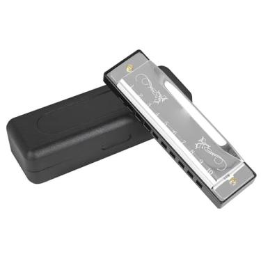 Imagem de Gaita profissional de 10 furos 20 tons de aço inoxidável C Tune Harmonica adequada (prata)