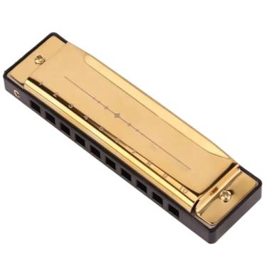 Imagem de Gaita Profissional Profissional Iniciante 10 Furos Metal Harmonica Instrumento Musical (Ouro)