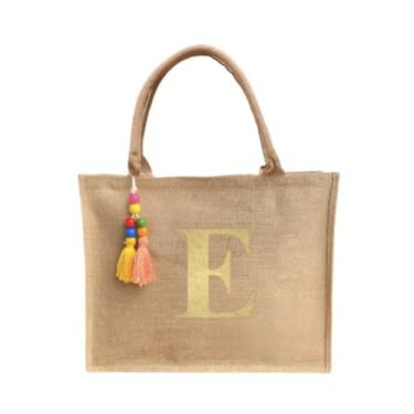 Imagem de Bolsa Juta Personalizada Letra Dourada Inicial Do Nome - Praia Ecologica - (E)