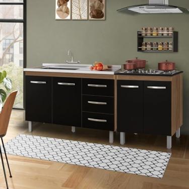 Imagem de Balcão Para Pia 120cm + Balcão Cooktop Jade 5 Bocas Savana/preto