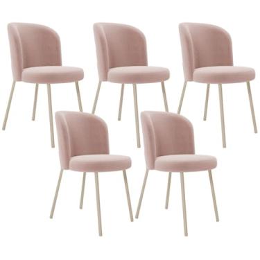 Imagem de Kit 05 Cadeiras Para Sala de Jantar Cozinha Estofada Gavi Arena L02 Bouclê Rosê - Lyam Decor