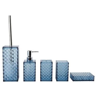 Imagem de MotiveTech Conjunto de 5 peças de acessórios para banheiro: porta-escova de dentes, copo para enxaguante bucal, presente, suprimentos para banheiro, fácil de, Azul Escuro