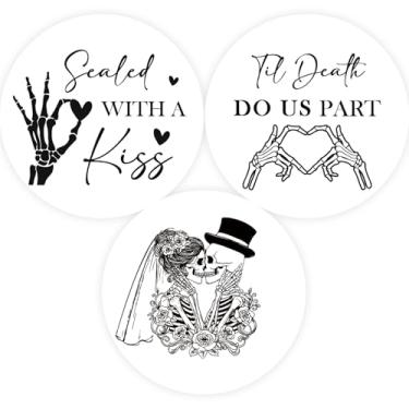 Imagem de 60 adesivos Till Death Do Us Part, adesivos góticos de casamento, etiquetas de chá de panela de esqueleto, lembrancinhas de despedida de solteira/noivado com tema de caveira
