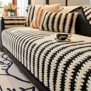 Imagem de Capas de sofá para sofá de 3 almofadas para animais de estimação, capas de sofá de lã de cordeiro quentes laváveis, seccionais antiderrapantes em forma de L, capa protetora de móveis preta 110 x 110