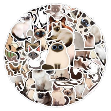 Imagem de Pacote de adesivos Siamese Cat Anime, vinil impermeável, 50 unidades