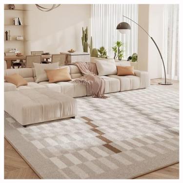 Imagem de SPXMQSS Tapete para quarto, sala de estar, tapete antiderrapante, antiderrapante, lavável em lã sintética macia para sala de estar, quarto, escritório, bege