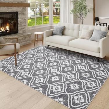 Imagem de EcoNest Tapetes de 1,5 x 1,8 m, tapete cinza lavável para sala de estar, tapete geométrico, macio, marroquino, estampado, antiderrapante, para uso interno, cozinha, banheiro