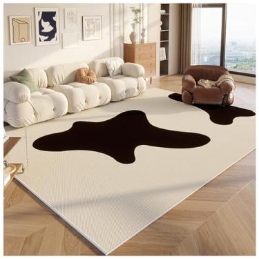 Imagem de SPXMQSS Tapete para sala de estar, resistente à sujeira e fácil de cuidar para quarto, tapetes macios para quarto e sala de jantar, escritório, bege/preto