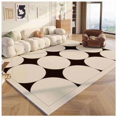 Imagem de SPXMQSS Tapete para sala de estar, resistente à sujeira e fácil de cuidar para quarto, tapetes macios para quarto e sala de jantar, escritório, bege/preto
