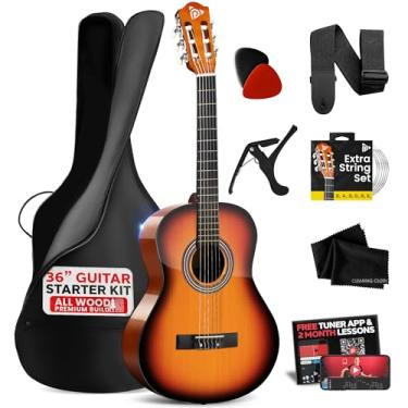 Imagem de Guitarra acústica clássica de 91,4 cm – Guitarra de madeira de linho com 6 cordas de madeira, bolsa para concerto, afinador, cordas de nylon, palhetas, alça, para iniciantes, crianças