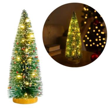 Imagem de Pinheiro Iluminado Enfeite de Mesa Árvore Nevada LED Sequencial e Base