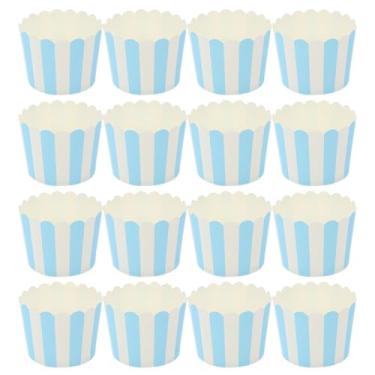 Imagem de Hemobllo 50 peças de papel com listras azuis e brancas, embalagens de cupcake resistentes ao calor, embalagens descartáveis para bolos e sobremesas