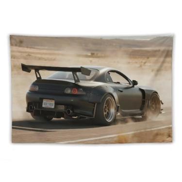 Imagem de HouLaiZhe JDM Tapeçaria de carro preto guerreiro velocidade carro esportivo Sup pendurar na parede quarto decoração de casa tapeçarias estética piquenique decoração de parede arte de parede para