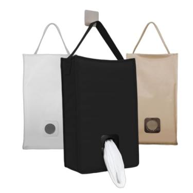 Imagem de Puxa Saco Porta Sacola de Nylon Impermeável com Alça, Organizador para Cozinha e Lavanderia, Preto, 21x11x37 cm