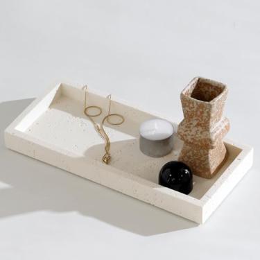 Imagem de Haocoott Bandeja de joias para banheira, bandeja decorativa de perfume com aparência de pedra de resina, suporte de prato organizador de mármore para anel, sabonete, toalha, pequenas coisas na bancada