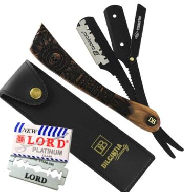 Imagem de Navalhete para Barba Navalha Profissional Cabo Madeira Nobre Talhada Aço Inox + Case Dilcintia