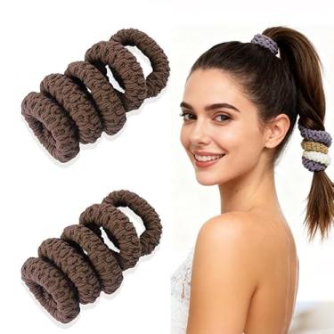 Imagem de 10 peças de laços de cabelo grossos de alta elasticidade durável para rabo de cavalo elásticos elásticos para mulheres e homens (curry)