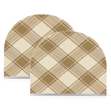 Imagem de Wassud Porta-guardanapos acrílico padrão xadrez marrom claro, dispensador de guardanapos de papel moderno em forma de U para mesa, cozinha, sala de jantar, bancada 2 peças (comporta 50-60 guardanapos)