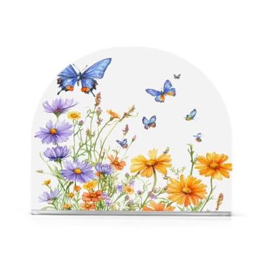 Imagem de Qilmy Porta-guardanapos, lindos porta-guardanapos de flores silvestres e borboletas da primavera para mesas cozinha restaurante decoração de casa, suporte decorativo moderno para guardanapos de