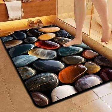 Imagem de Tapete de Microfibra Antiderrapante para Banheiro e Porta de Entrada – Secagem Rápida e Macio (5D Pedra L)