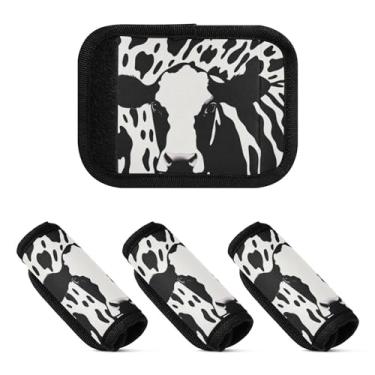 Imagem de Qilmy Embalagem de alça de bagagem com textura de vaca, embalagem com 4 identificadores de bagagem, etiqueta confortável, alças para carrinho de bebê, mala de viagem, acessórios de viagem de avião141