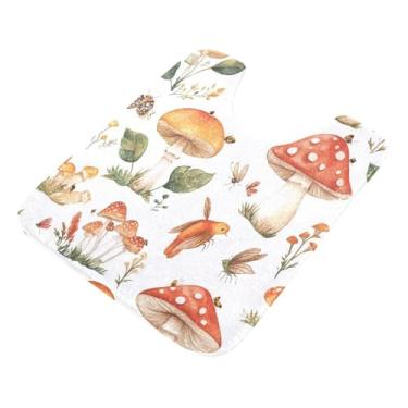 Imagem de Burbuja Tapete de banheiro cogumelos, tapete de banho absorvente de pelúcia macio, base de vaso sanitário antiderrapante para piso de banheiro, oval em forma de U