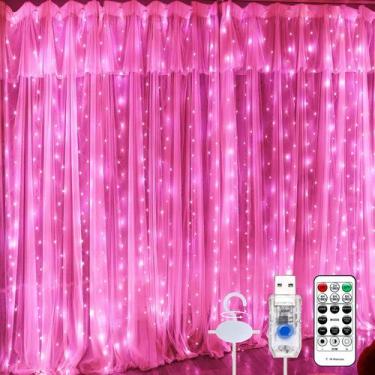 Imagem de Luzes de cortina SINAMER 600LED rosa 6x3 m Fairy String