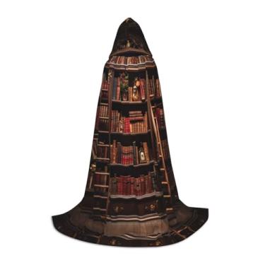 Imagem de SKKNT Library Bookshelf Print Halloween Hooded Cloak Full Length Cape With Hood For Men And Women For Carnival