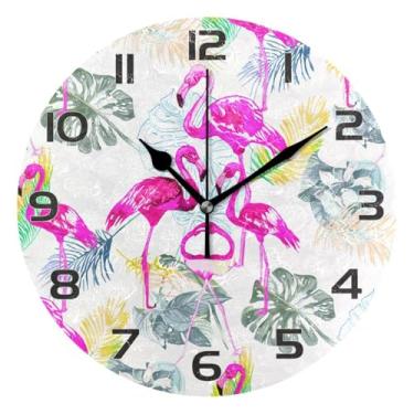 Imagem de YETTASBIN Relógio de parede flamingo, silencioso, sem tique-taque, operado por bateria, relógio redondo decorativo criativo para cozinha, sala de estar, banheiro, decoração de escritório em casa