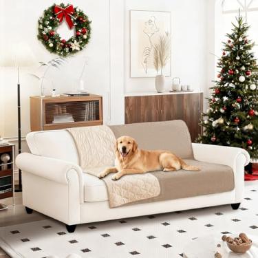 Imagem de CYCMACO Cobertor impermeável para cães, capa de cama macia antiderrapante, lavável, protege sofá, móveis, caixa, carro, cobertor resistente a vazamentos (132 x 203 cm, cáqui)