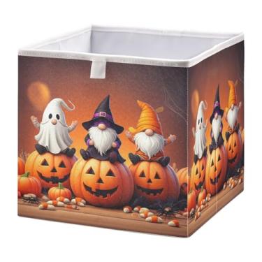 Imagem de STAYTOP Três caixas de armazenamento de gnomos de Halloween 28 cm, cestas de armazenamento dobráveis para organizar livros, prateleiras, armários, caixa de armazenamento grande, caixas organizadoras