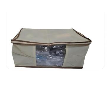 Imagem de Organizador Multiuso com Visor Transparente, Kit 2 Peças, Caixa de Armazenamento para Roupas e Edredons, Bege, 44x29x20cm