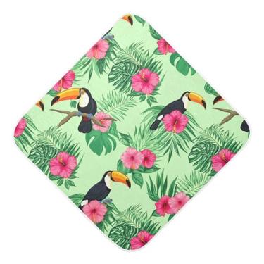 Imagem de Burbuja Toucans Toalha de banho de hibisco para bebês - Toalha com capuz de musselina macia e absorvente para recém-nascidos, 76 x 76 cm