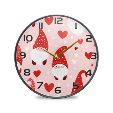 Imagem de YETTASBIN Relógio de parede acrílico Valentines Gnomos - Silencioso, sem tique-taque, operado por bateria, relógio redondo decorativo criativo para cozinha, sala de estar, banheiro, decoração de