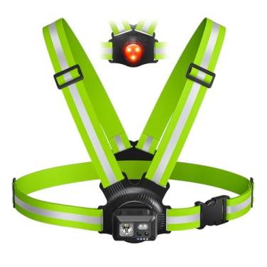 Imagem de Acso Luzes de corrida para corredores, luz de corrida de 500 lúmens com colete refletor de 360°, ajustável a 45°, equipamento de iluminação recarregável IPX5 à prova d'água para caminhadas noturnas