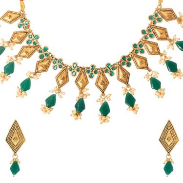 Imagem de Bodha Tradicional indiano fosco antigo banhado a ouro oxidado, colar cravejado com brinco combinando conjunto de joias para mulheres - (SJN_268_P), 18, Latão, Sem Pedra Preciosa