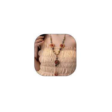 Imagem de Navirix Colar feminino Boho colorido hippie longo em Y para mulheres, vintage étnico redondo borla ajustável, colar de cordão com contas circulares, joia de pescoço encantadora, Large, Liga de aço
