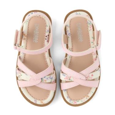Imagem de Gymboree Sandália rasteira para bebês e meninas com tira ajustável no tornozelo, Rosa multicolorido, 13 Little Kid
