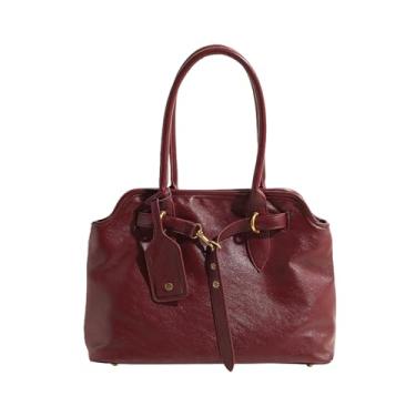 Imagem de Base'ic Bolsa tiracolo feminina de couro vegano estilo vintage – Bolsa com vários compartimentos com alça ajustável e detalhe de cinto, Borgonha - grande