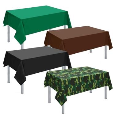 Imagem de Boao 4 peças de toalha de mesa de plástico camuflada 137 x 272 cm capa de mesa retangular camuflada decoração de mesa de festa militar para aniversários temáticos, acampamento, caça, eventos ao ar