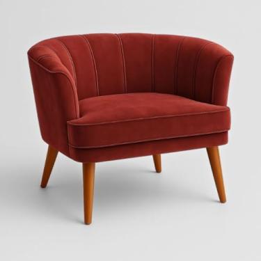 Imagem de Poltrona Moderna para Recepção Clínica Confortável em Tecido Veludo Pés Palito de Madeira Reforçada Design Minimalista (Vermelho)