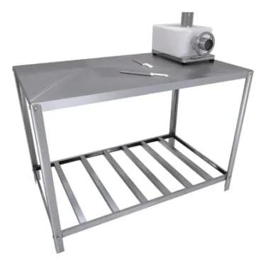 Imagem de Mesa Industrial Em Aço Inox Com Paneleiro Para Cozinha Serviço 92cm Prateleira Inferior