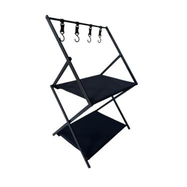 Imagem de Mesa de piquenique com painel tecido Oxford liga alumínio multifuncional 2 níveis ganchos suspensão deslizantes fácil instalar desmontar armazenar e transportar capacidade carga leve estrutura em form