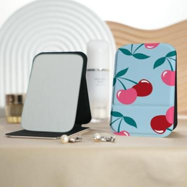 Imagem de Espelho de maquiagem portátil xadrez cereja estilo milenar, mini espelho de maquiagem portátil dobrável, espelho de contorno quadrado portátil flip independente, adequado para todos em qualquer