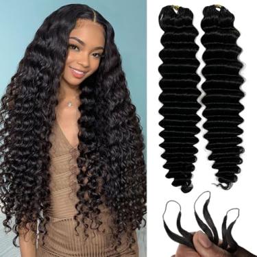 Imagem de Feixes de crochê de penas de cabelo humano sem nós extensões de ondas soltas profundas leves micro torções pré-separadas cabelo de crochê para trançar encaracolado 55 cm 120 g 100 fios