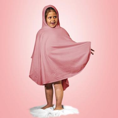 Imagem de Poncho Malha Plush Atoalhado Tam Único Com Capuz Rosa