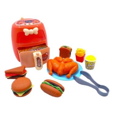 Imagem de Conjunto de Brinquedo Air Fryer Infantil com Luzes, Laranja, Plástico, Inclui Acessórios e Alimentos em Miniatura, para Crianças +3 Anos