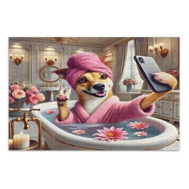 Imagem de Quebra-cabeça de selfie para banheira de cachorro 1000 peças adulto, jogos de quebra-cabeça para adultos com letras nas costas