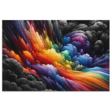 Imagem de Quebra-cabeça colorido preto 1000 peças pintura artística para adultos quebra-cabeças exclusivos para adultos elefante branco presentes engraçados